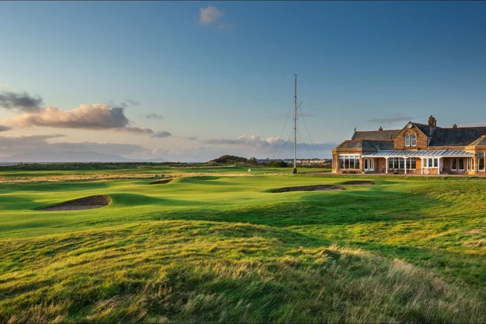 Royal Troon · Old Course and clubhouse at sunset